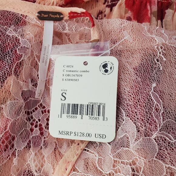 Free People Romantic Combo Floral Lace Daphne Blouse S - Picture 11 of 11